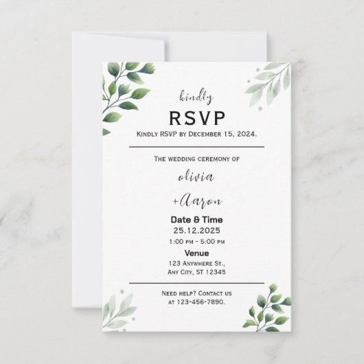 Boho Groene RSVP Kaart Uitnodiging (Voorkant)