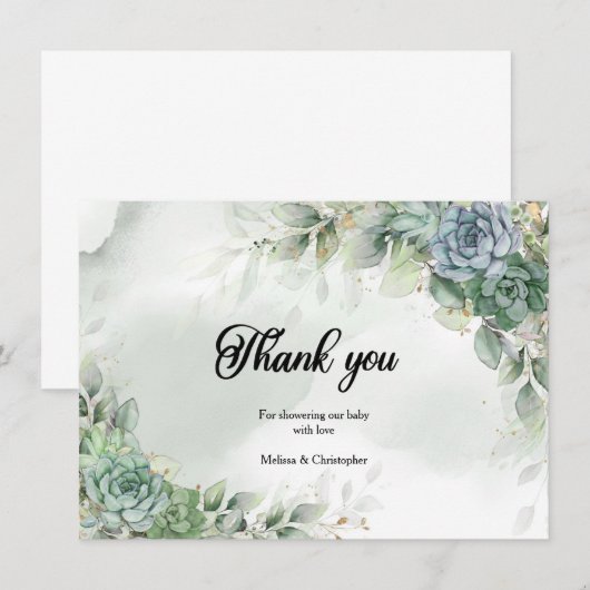 Boho groene sachtigen eucalyptus baby shower bedankkaart (Voorkant / Achterkant)