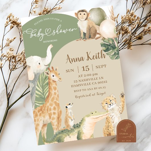 Boho Groene Safari Baby Shower Uitnodiging