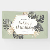 Boho Groene Sage Jongen Wild Een Verjaardag Grote  Spandoek (Horizontaal)