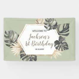 Boho Groene Sage Jongen Wild Een Verjaardag Grote  Spandoek