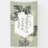 Boho Groene Sage Jongen Wild Een Verjaardag Grote Spandoek (Verticaal)