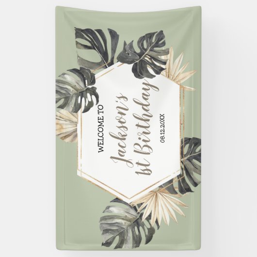 Boho Groene Sage Jongen Wild Een Verjaardag Grote  Spandoek (Verticaal)
