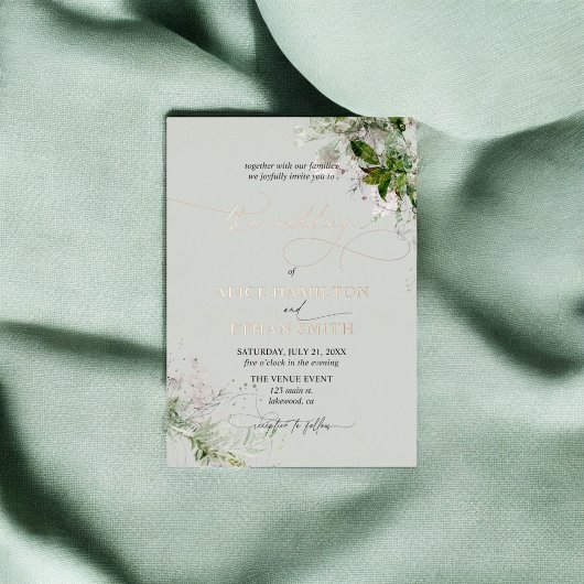 Boho Groene Script Trouwkaart Folie Uitnodiging