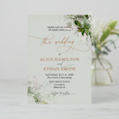 Boho Groene Script Trouwkaart Folie Uitnodiging (Staand Voorkant)