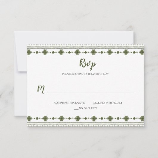 Boho groene stamgrens RSVP kaartje (Voorkant)
