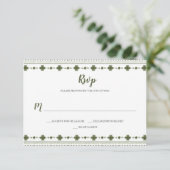 Boho groene stamgrens RSVP kaartje (Staand voorkant)
