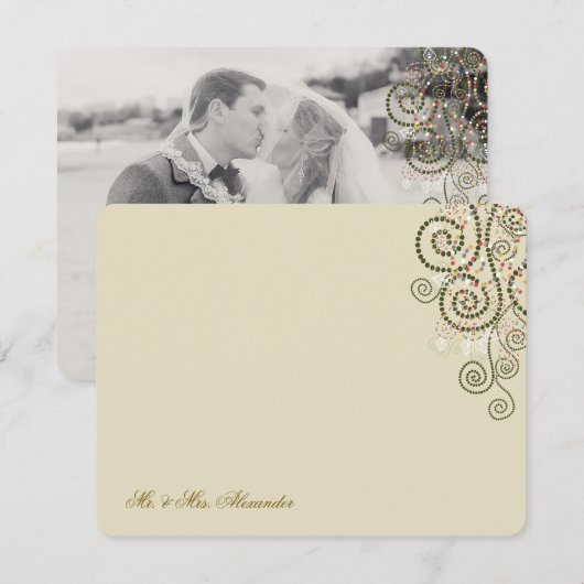 Boho Groene Stippen & Spiralen Elegante trouwfoto Bedankkaart (Voorkant / Achterkant)