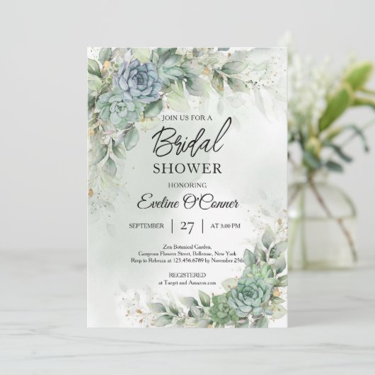 Boho-groene succulenten en eucalyptusbladeren kaart (Staand voorkant)