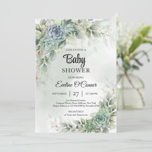 Boho-groene succulenten en eucalyptusgroen kaart (Staand voorkant)