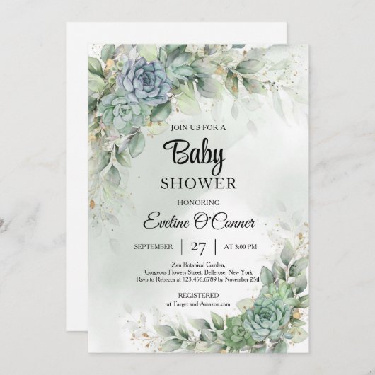 Boho-groene succulenten en eucalyptusgroen kaart (Voorkant / Achterkant)