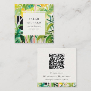 Boho groene tropische bladplant botanische QR-code Vierkante Visitekaartje