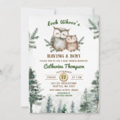 Boho Groene Uil Baby Shower Kaart (Voorkant)