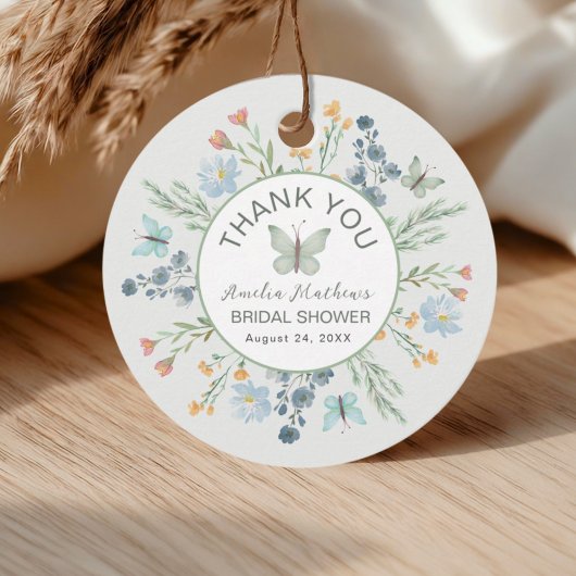 Boho Groene Vlinder & Bloemachtige Bruidsdouche Bedankjes Labels