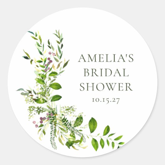 Boho Groene Waterverf Bloem Bruiloft Feest Ronde Sticker (Voorkant)