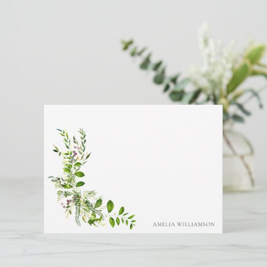 Boho Groene Waterverf Bloemachtige Bruiloftsdouche Bedankkaart (Staand voorkant)