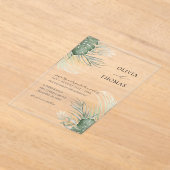 Boho groene waterverf Monstera bruiloft Acryl Uitnodigingen (Laagn)