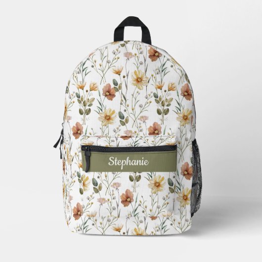 Boho groene waterverf wildbloem monogram bedrukte rugzak (Voorkant)