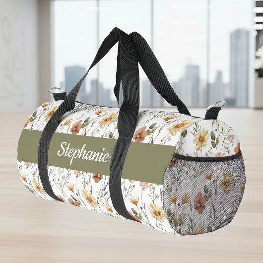Boho groene waterverf wildbloem monogram plunjezak