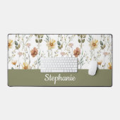 Boho groene waterverf wilde bloem monogram naam bureaumat (Keyboard & Muis)