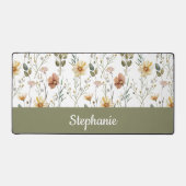 Boho groene waterverf wilde bloem monogram naam bureaumat (Voorkant)
