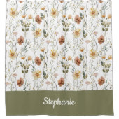 Boho groene waterverf wilde bloem monogram naam douchegordijn (Voorkant)