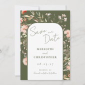 Boho Groene Wildbloemen Bruiloft Save The Date (Voorkant)