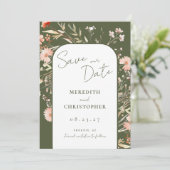 Boho Groene Wildbloemen Bruiloft Save The Date (Staand voorkant)