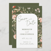 Boho Groene Wildbloemen Bruiloft Save The Date (Voorkant / Achterkant)