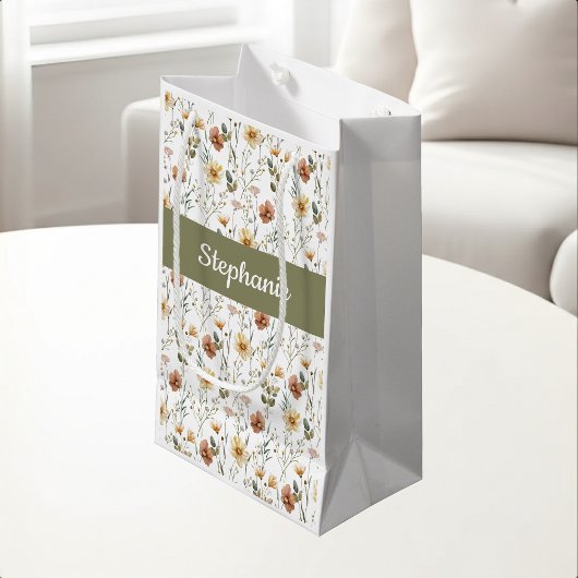 Boho groene wilde bloem waterverf monogram klein cadeauzakje