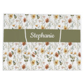 Boho groene wilde bloem waterverf monogram naam groot cadeauzakje (Achterkant)