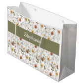 Boho groene wilde bloem waterverf monogram naam groot cadeauzakje (Voorkant Gekanteld)