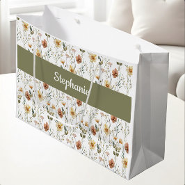 Boho groene wilde bloem waterverf monogram naam groot cadeauzakje