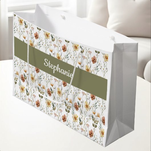 Boho groene wilde bloem waterverf monogram naam groot cadeauzakje