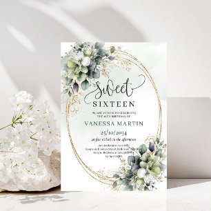 Boho Groenery Blad Foliage Zoete 16 Gouden Uitnodi Kaart