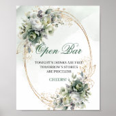 Boho Groenery Gouden Open Bar Huwelijk Tafelbord Poster (Voorkant)
