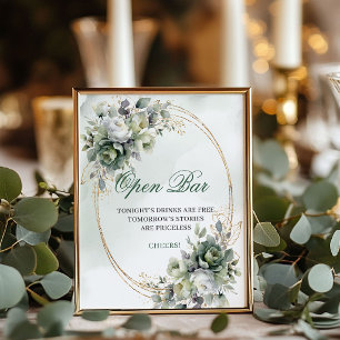 Boho Groenery Gouden Open Bar Huwelijk Tafelbord Poster
