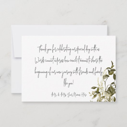 Boho Groenery Moderne Bloemige Trouw  Bedankkaart (Achterkant)