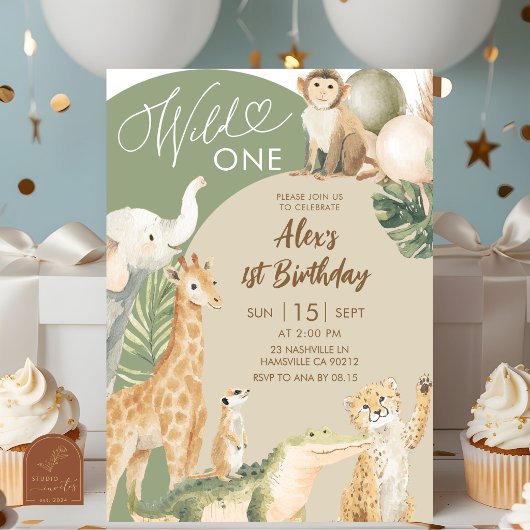 Boho Groenery Safari Wild One Verjaardag Kaart