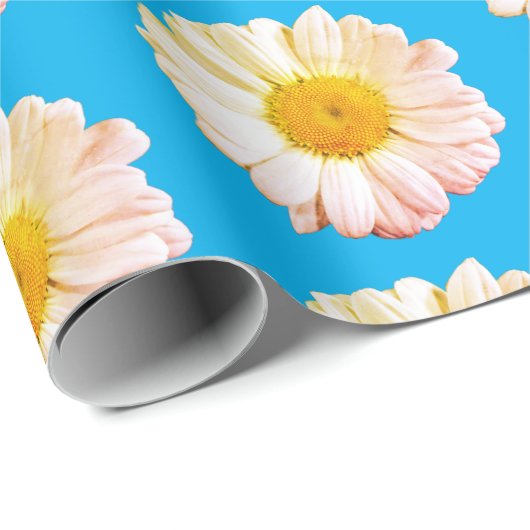 Boho groot madeliefpatroon op blauw inpakpapier (Rol Hoek)