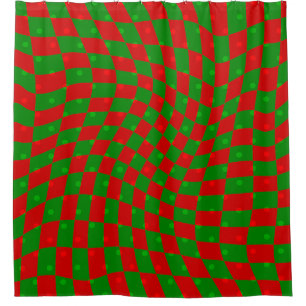 Boho Groovy Christmas Checkerboard wervelende jare Douchegordijn