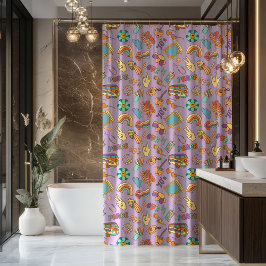Boho Groovy Curtain Retro Pastel Bath Vibes Douchegordijn