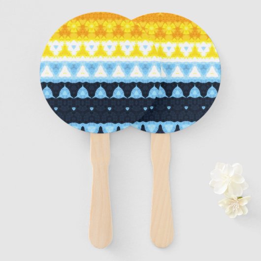 Boho Groovy Geometrisch Abstract AroAce Pride Flag Handwaaier (Voorkant en achterkant)