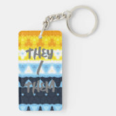 Boho Groovy Geometrisch Abstract AroAce Pride Flag Sleutelhanger (achterkant)