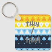 Boho Groovy Geometrisch Abstract AroAce Pride Flag Sleutelhanger (Voorkant)