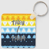 Boho Groovy Geometrisch Abstract AroAce Pride Flag Sleutelhanger (Achterkant)