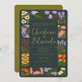 Boho Groovy Kleurrijke Bloem Retro Bruiloft Kaart (Voorkant / Achterkant)