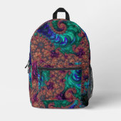 Boho Groovy Kleurrijke Jewel Tone Abstract Fractal Bedrukte Rugzak (Voorkant)