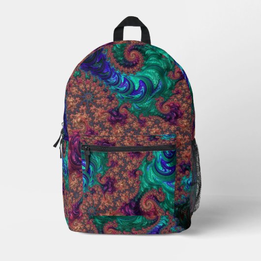 Boho Groovy Kleurrijke Jewel Tone Abstract Fractal Bedrukte Rugzak (Voorkant)