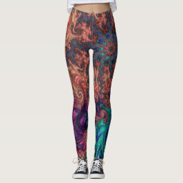 Boho Groovy Kleurrijke Jewel Tone Abstract Fractal Leggings